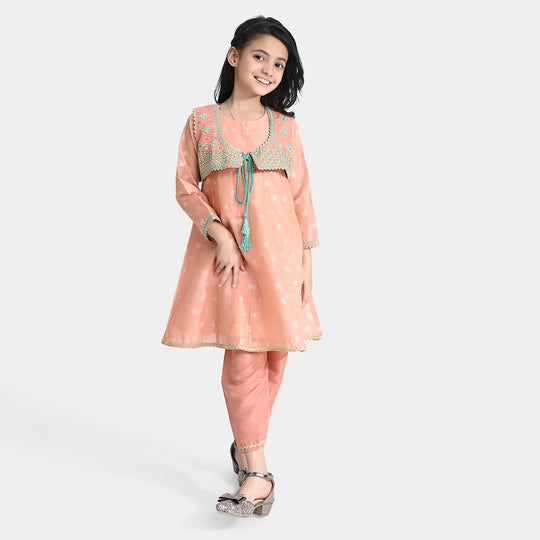 Girls Jacquard 4 Pcs Suit Meher Bano-Peach