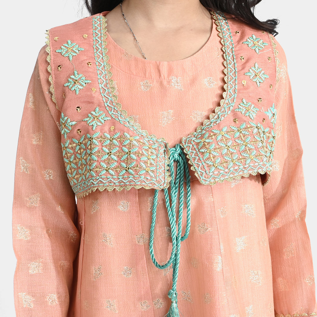 Girls Jacquard 4 Pcs Suit Meher Bano-Peach