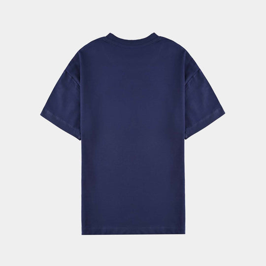 Girls Cotton Jersey T-Shirt H/S Flowers-Navy Blue