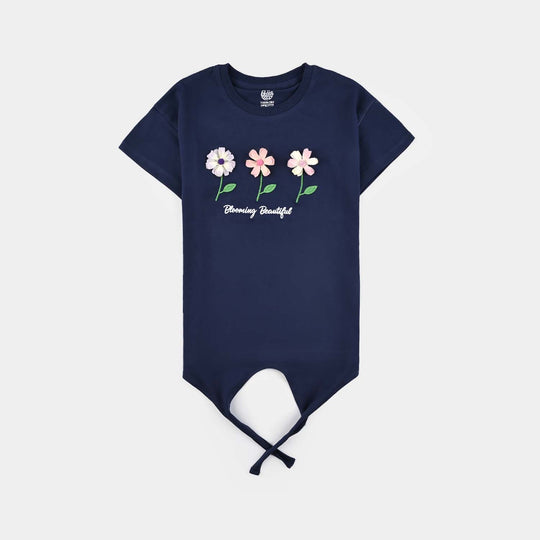 Girls Cotton Jersey T-Shirt H/S Blooming Beautiful-Navy Blue