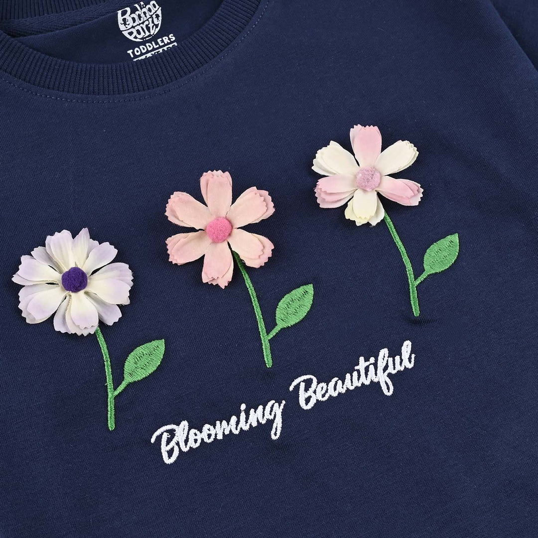 Girls Cotton Jersey T-Shirt H/S Blooming Beautiful-Navy Blue