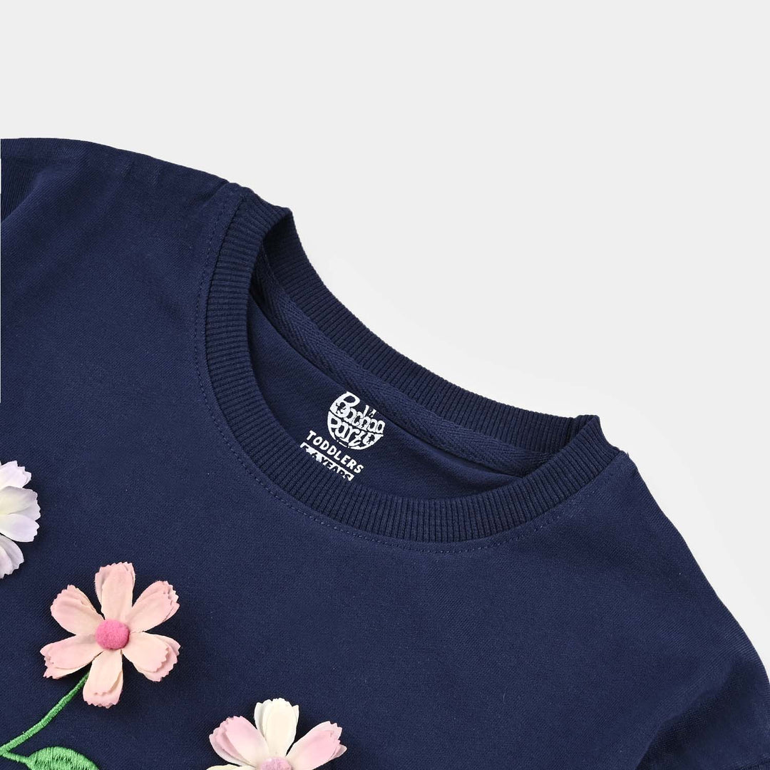 Girls Cotton Jersey T-Shirt H/S Blooming Beautiful-Navy Blue