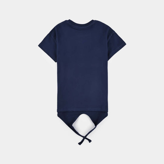 Girls Cotton Jersey T-Shirt H/S Blooming Beautiful-Navy Blue