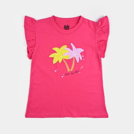 Girls Cotton Jersey T-Shirt H/S Hello Beautiful-Purple