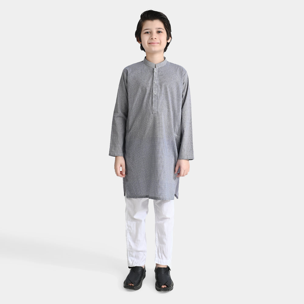 Boys Cotton Printed Kurta (Geometrical)-L.grey