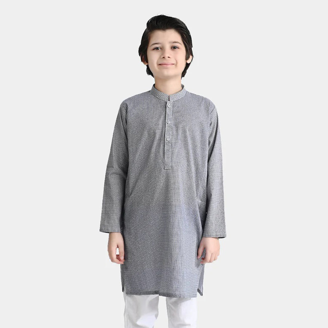 Boys Cotton Printed Kurta (Geometrical)-L.grey