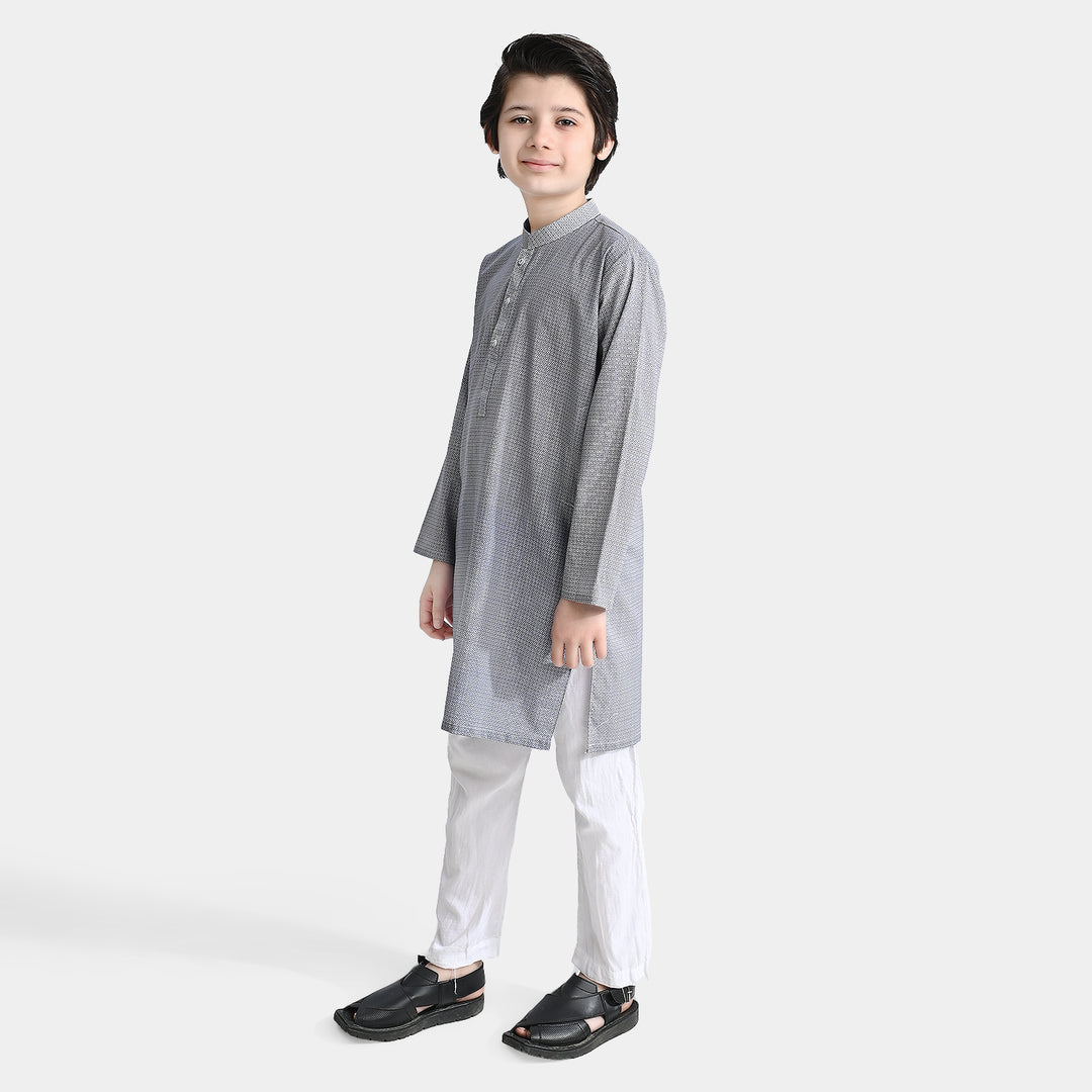 Boys Cotton Printed Kurta (Geometrical)-L.grey