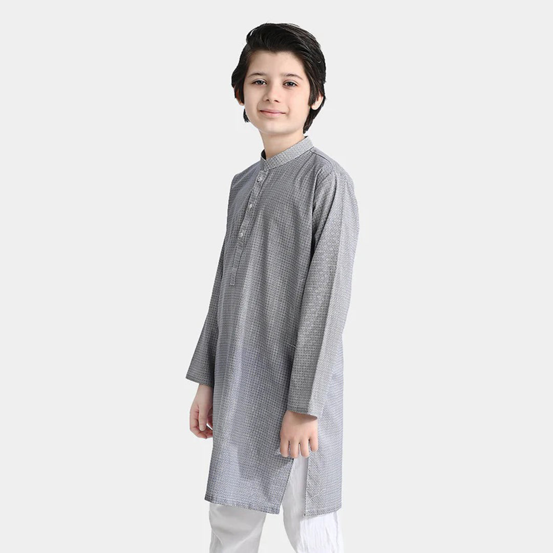 Boys Cotton Printed Kurta (Geometrical)-L.grey