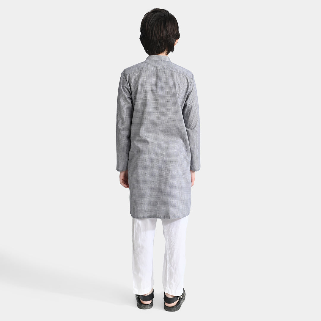 Boys Cotton Printed Kurta (Geometrical)-L.grey