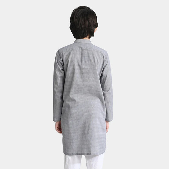 Boys Cotton Printed Kurta (Geometrical)-L.grey