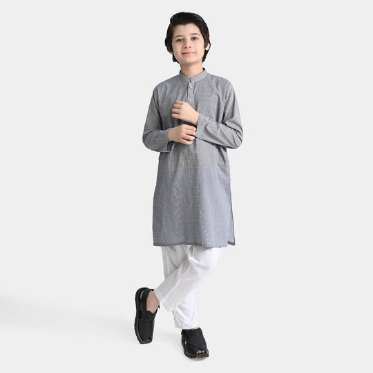 Boys Cotton Printed Kurta (Geometrical)-L.grey