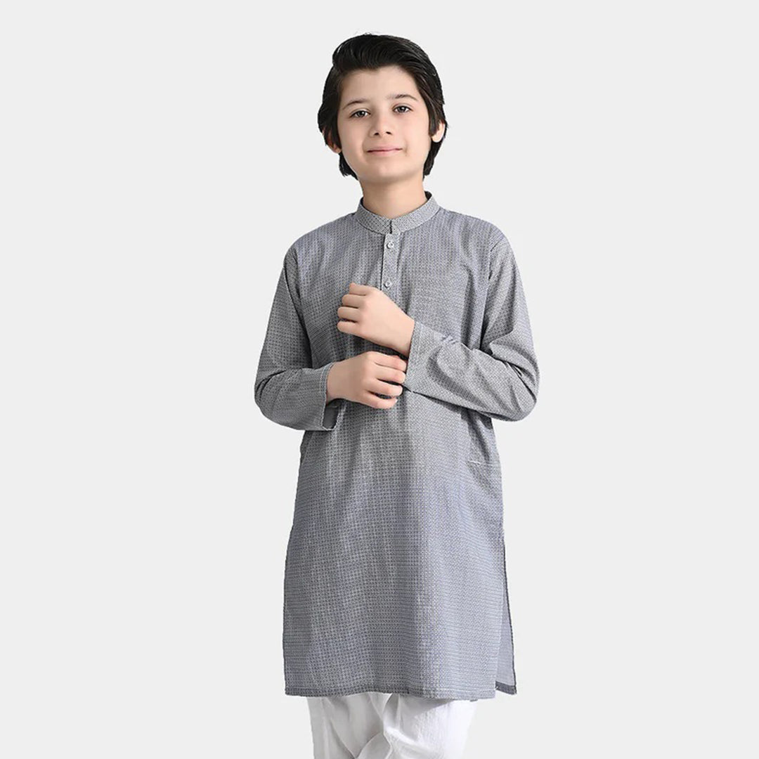 Boys Cotton Printed Kurta (Geometrical)-L.grey