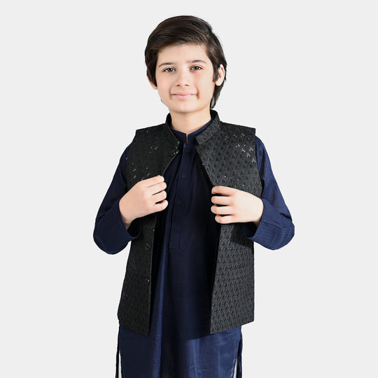 Boys Poly Viscose Waistcoat (Monotone)-BLACK