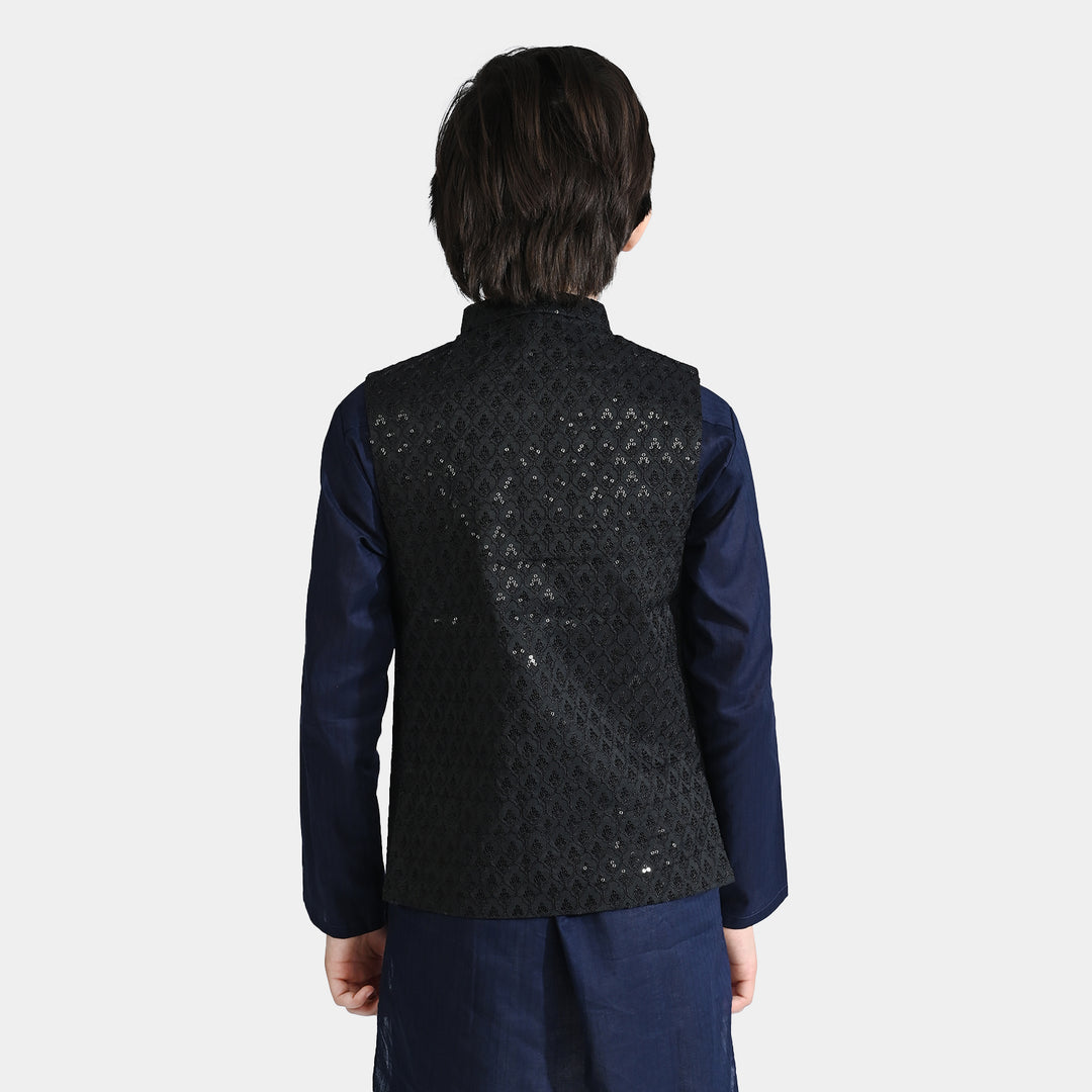 Boys Poly Viscose Waistcoat (Monotone)-BLACK