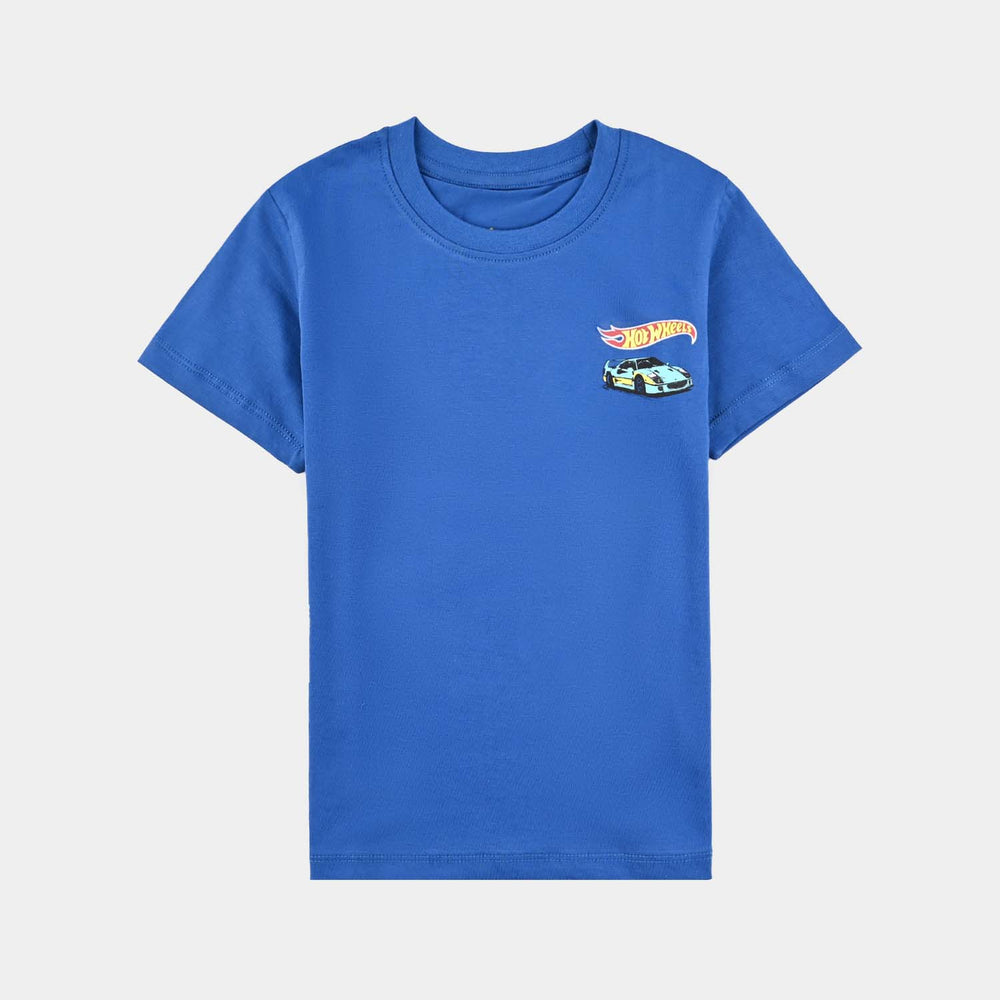 Boys Cotton Jersey T-Shirt H/S Hot Wheels Cars-C.Blue