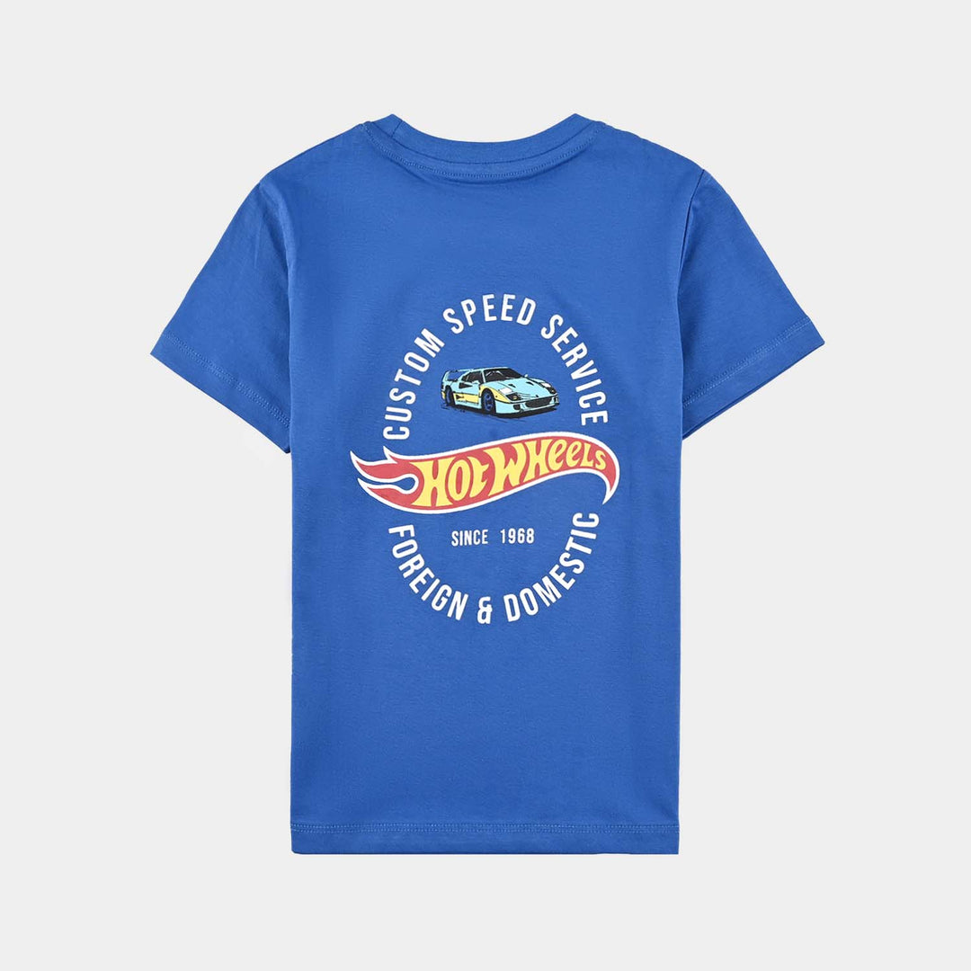 Boys Cotton Jersey T-Shirt H/S Hot Wheels Cars-C.Blue