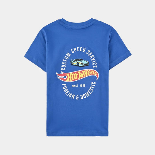 Boys Cotton Jersey T-Shirt H/S Hot Wheels Cars-C.Blue