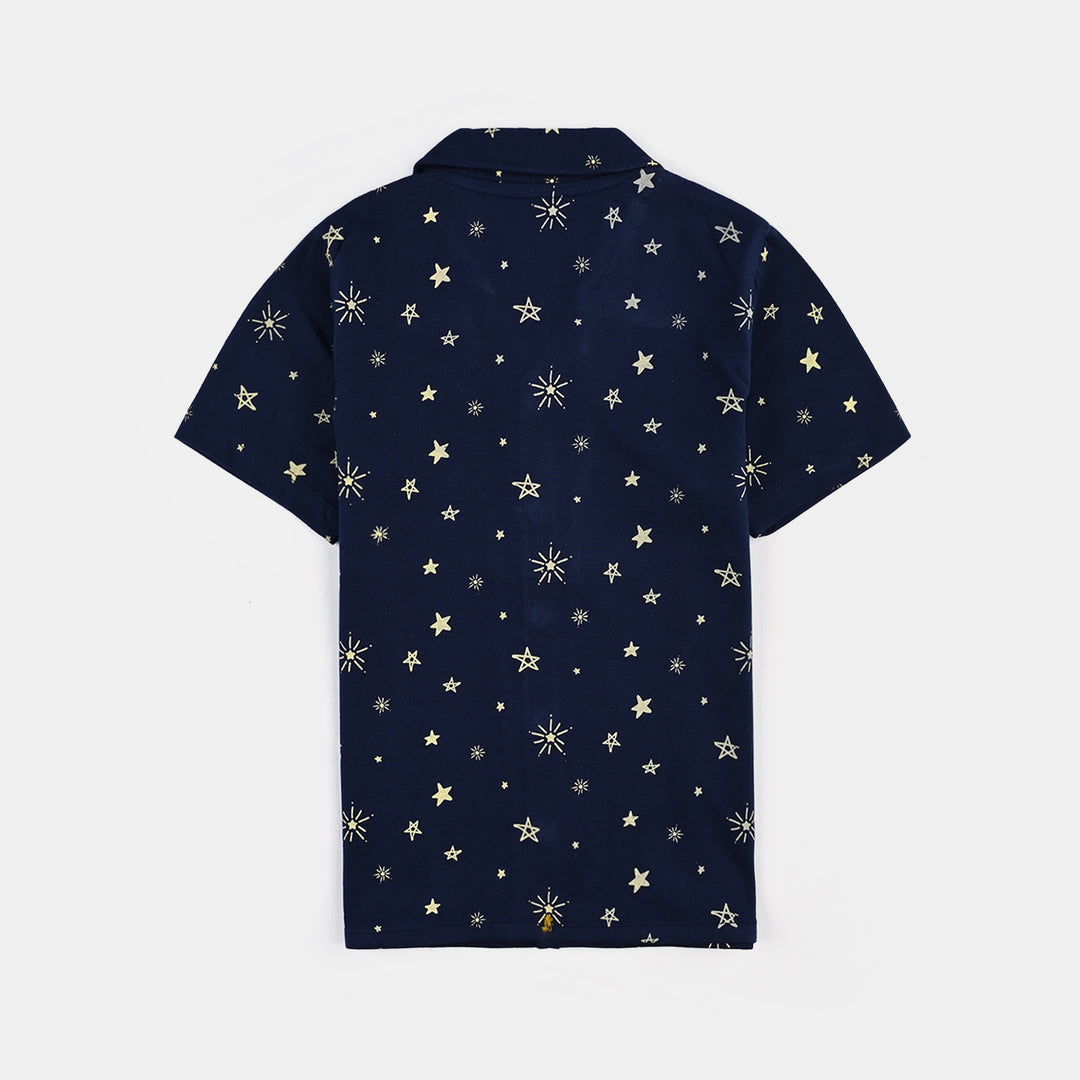 Boys Cotton Nightwear Stars-Navy Blue