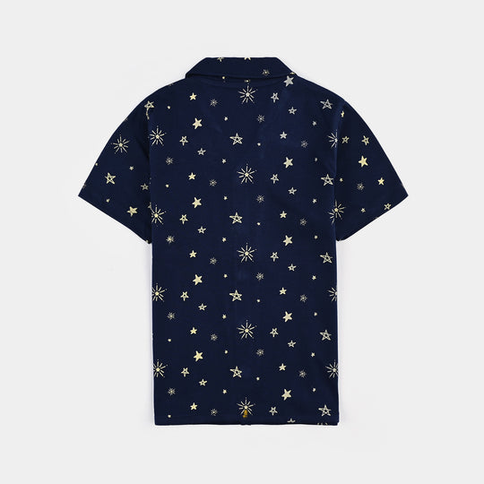 Boys Cotton Nightwear Stars-Navy Blue