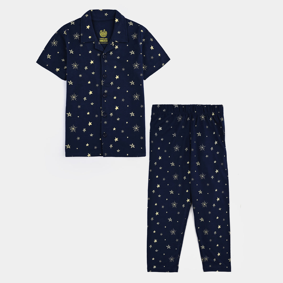 Boys Cotton Nightwear Stars-Navy Blue