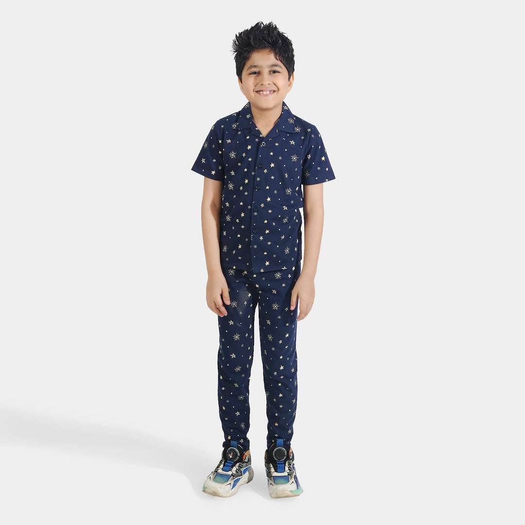 Boys Cotton Nightwear Stars-Navy Blue