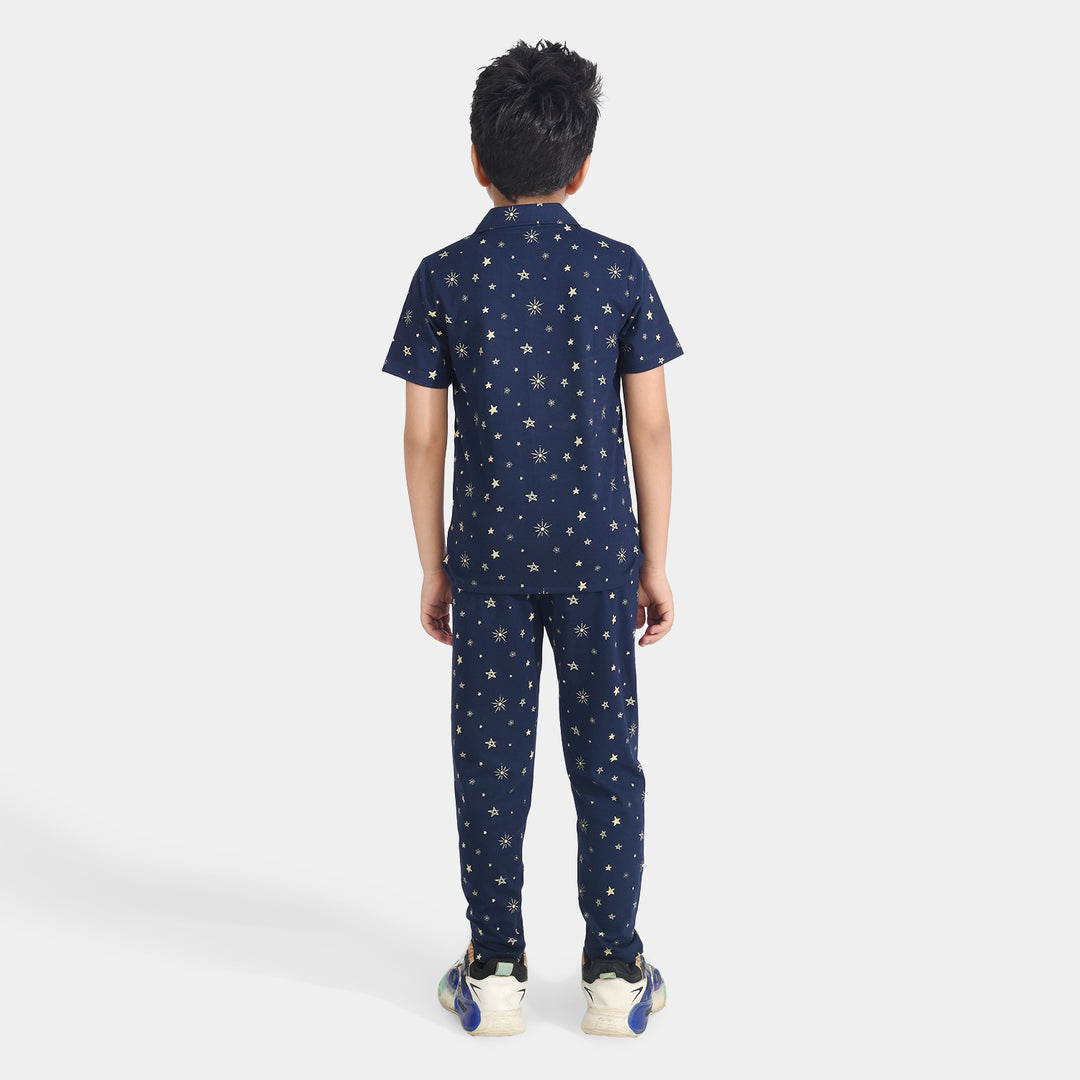 Boys Cotton Nightwear Stars-Navy Blue