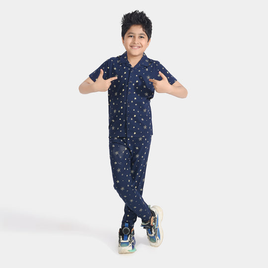 Boys Cotton Nightwear Stars-Navy Blue
