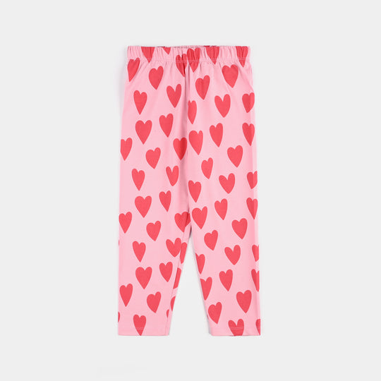 Girls Cotton Night Suit Hearts-Candy Pink