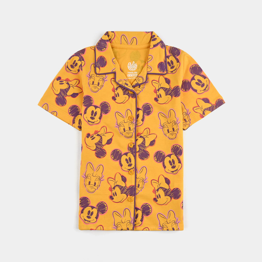 Girls Cotton Night Suit Character - Yellow