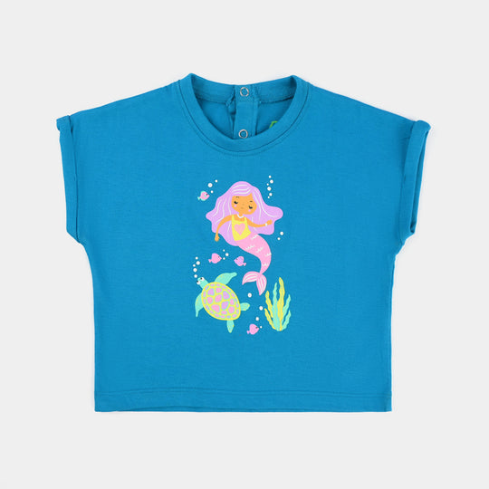 Infant Girls Cotton Jersey T-Shirt TURTLE & MERMAID-Blue