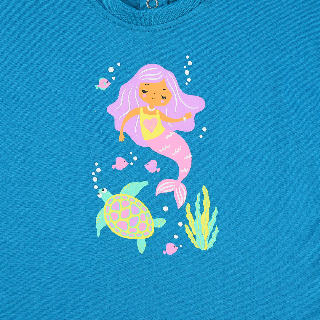 Infant Girls Cotton Jersey T-Shirt TURTLE & MERMAID-Blue
