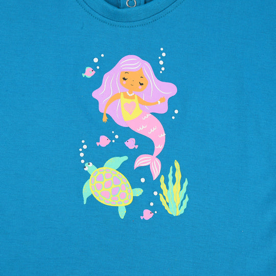 Infant Girls Cotton Jersey T-Shirt TURTLE & MERMAID-Blue