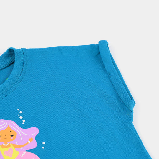 Infant Girls Cotton Jersey T-Shirt TURTLE & MERMAID-Blue