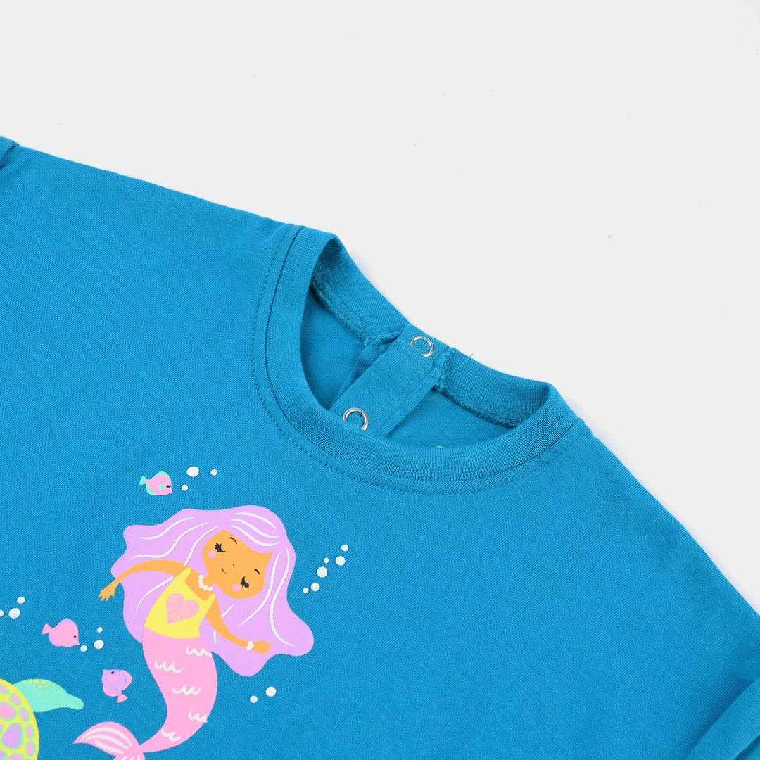 Infant Girls Cotton Jersey T-Shirt TURTLE & MERMAID-Blue