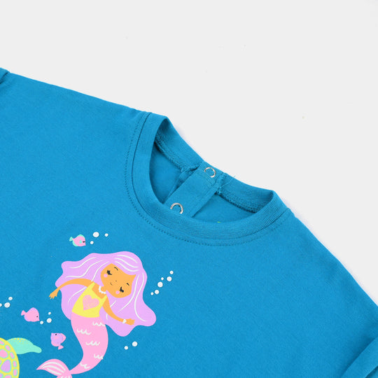 Infant Girls Cotton Jersey T-Shirt TURTLE & MERMAID-Blue