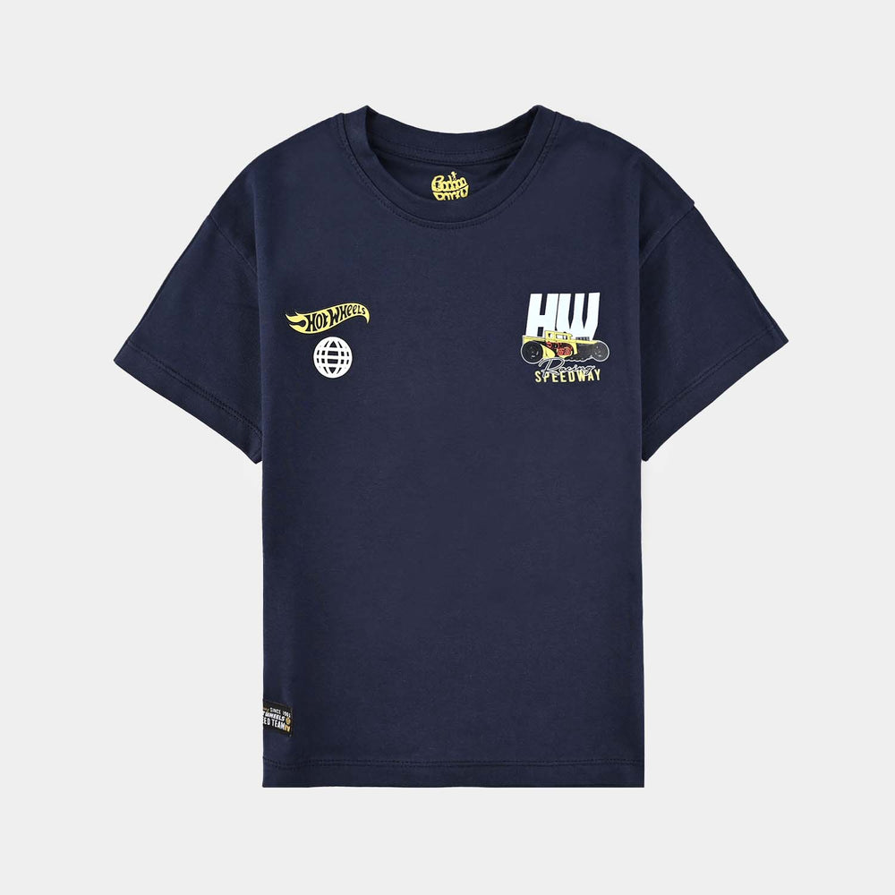 Boys Cotton Jersey T-Shirt HS Hot Wheels-Navy Blue