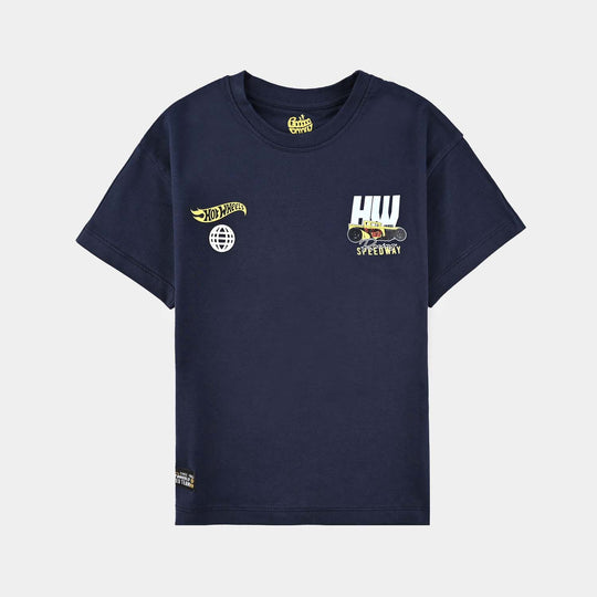 Boys Cotton Jersey T-Shirt HS Hot Wheels-Navy Blue