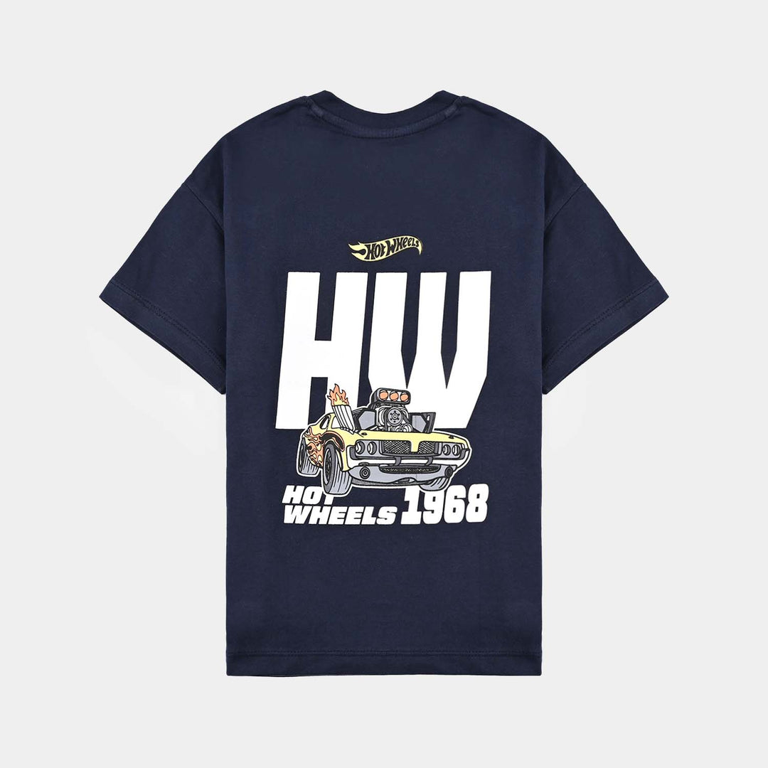 Boys Cotton Jersey T-Shirt HS Hot Wheels-Navy Blue