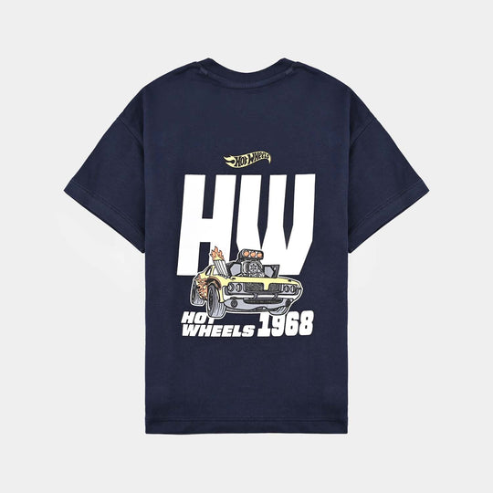 Boys Cotton Jersey T-Shirt HS Hot Wheels-Navy Blue