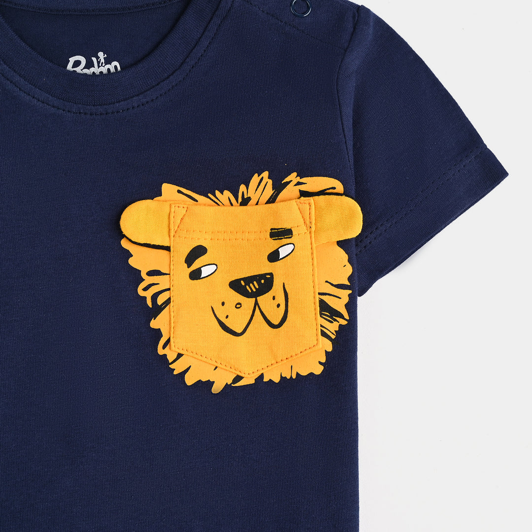 Infant Boys Cotton Jersey T-Shirt Lion-Navy Blue