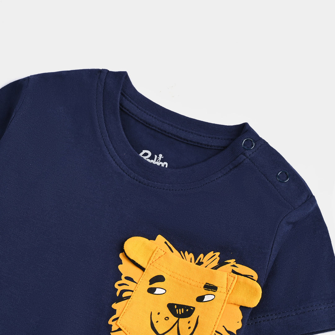 Infant Boys Cotton Jersey T-Shirt Lion-Navy Blue