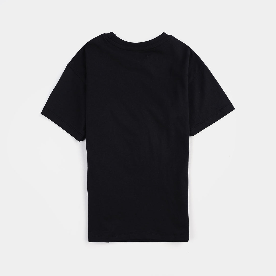 Girls Cotton Jersey T-Shirt Best Club-Jet Black
