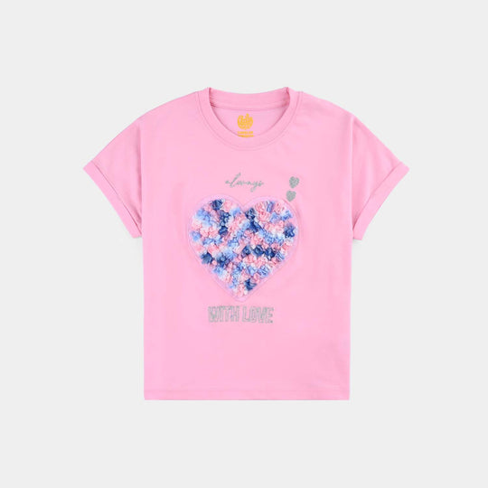 Girls Cotton Jersey T-Shirt Always With Love-Prism Pink