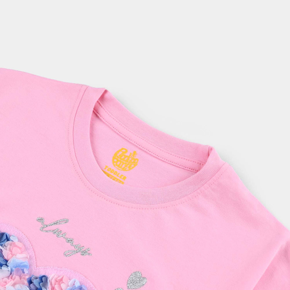 Girls Cotton Jersey T-Shirt Always With Love-Prism Pink