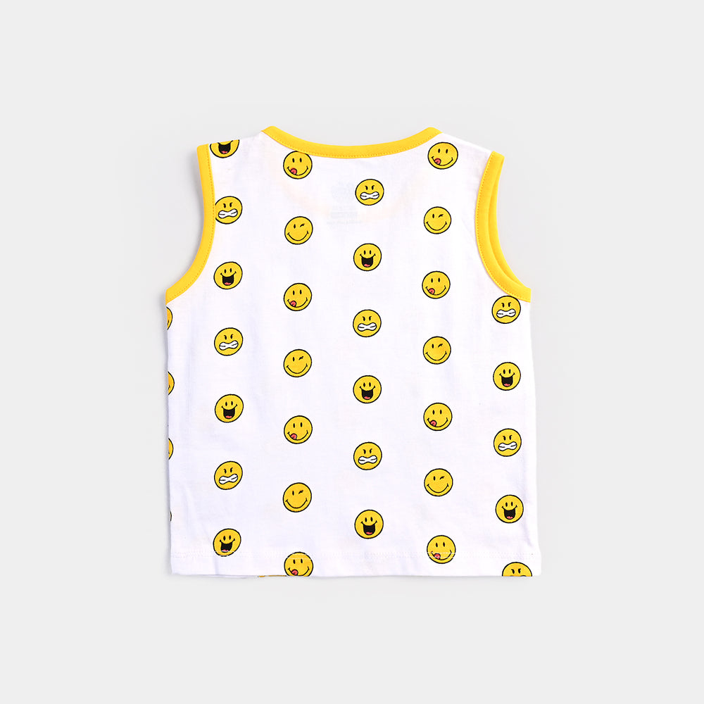 Infant Boys Cotton Jersey Sando Smiley World-Cyber Yellow