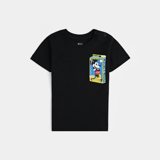 Infant Boys Cotton Jersey Round Neck T-Shirt-Jet Black