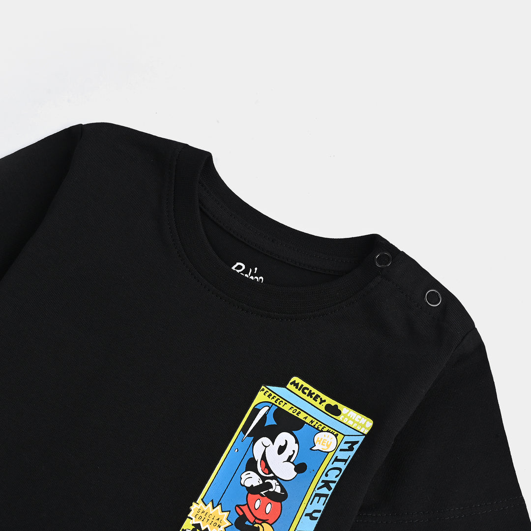 Infant Boys Cotton Jersey Round Neck T-Shirt-Jet Black