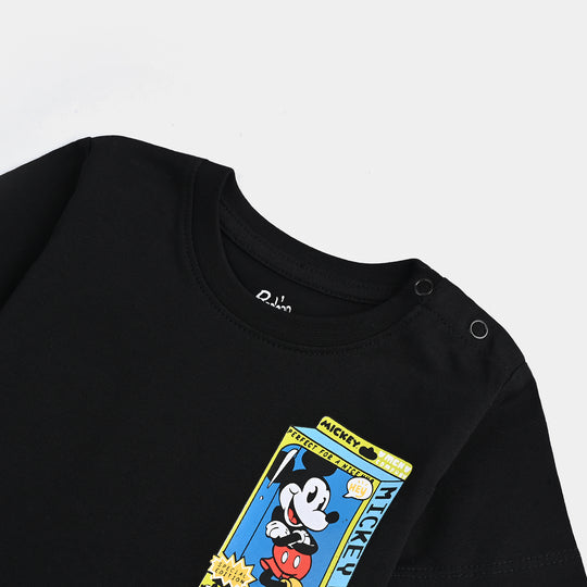 Infant Boys Cotton Jersey Round Neck T-Shirt-Jet Black