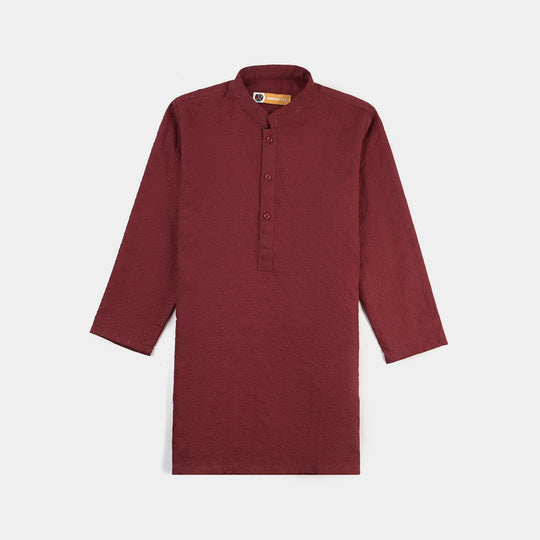 Boys Cotton Printed Kurta (Chicken)-MAROON