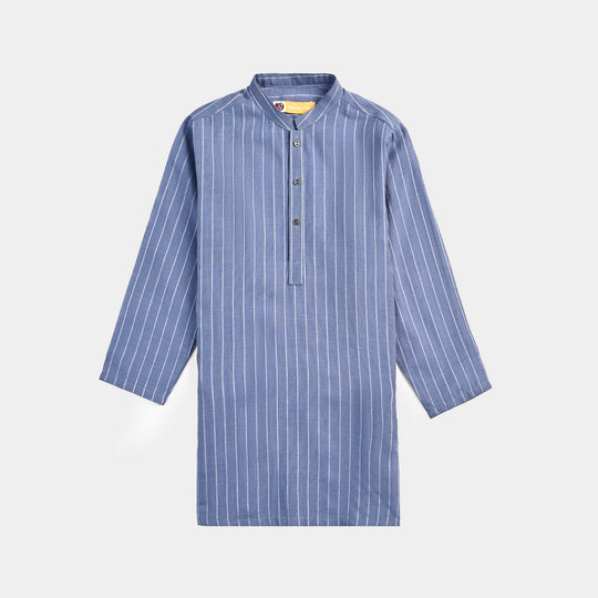 Boys Cotton Basic Kurta-Blue Stripe